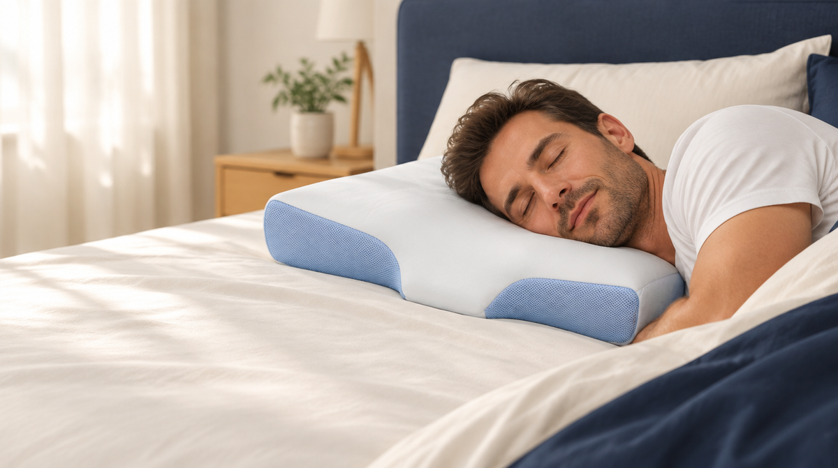 Side sleeper resting on the SleepCradle Contour Pillow