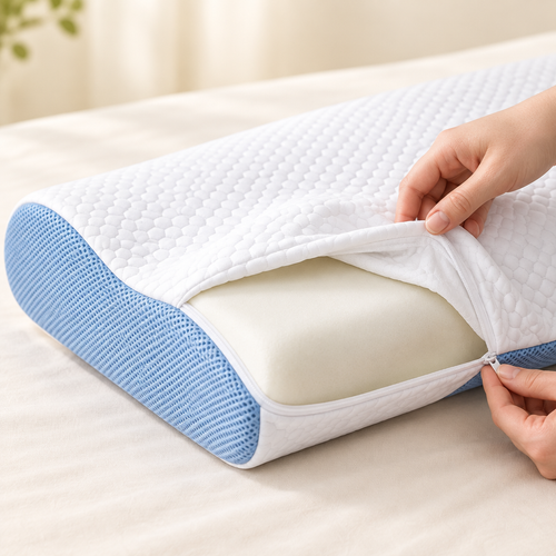 Removable zip-off cover on the SleepCradle Contour Pillow